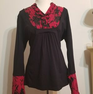 Style And Co Long Slevee Shirt  Top Size L Black R